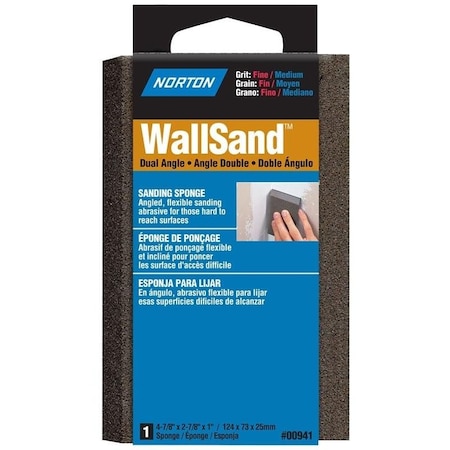 WallSand 00 Sanding Sponge, 478 In L, 278 In W, Fine, Medium